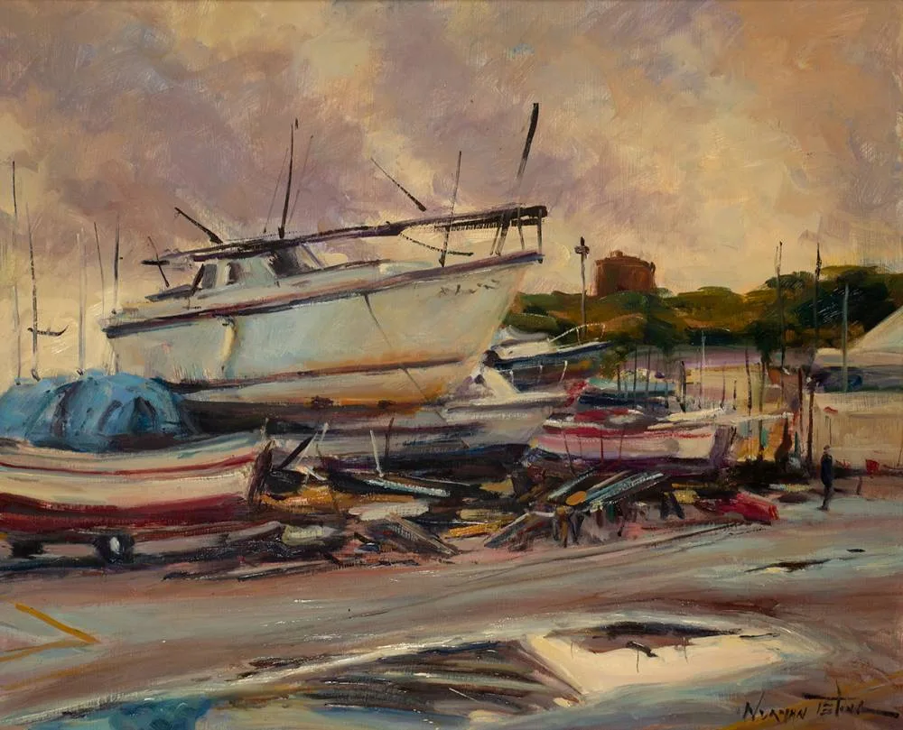HARBOUR SCENE by Norman Teeling, oil on board, offered Mar 2022