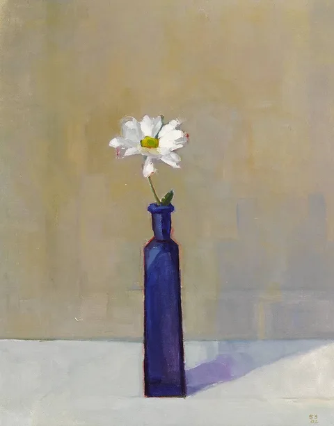 Sarah Spackman, DAISY IN BLUE BOTTLE, 2002, oil on canvas