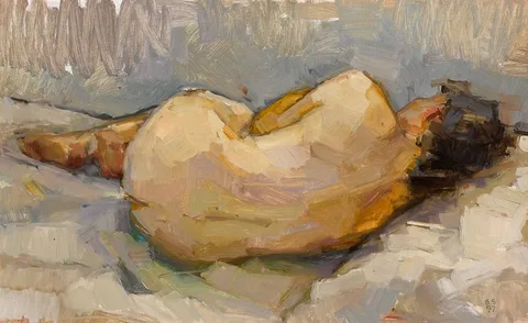 Sarah Spackman, RECLINING NUDE II, 1997, oil on board