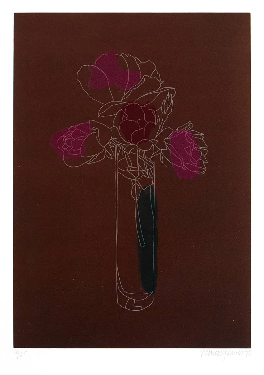 Derrick Greaves, STILL LIFE WITH ROSES, 1975, lithograph; (no. 16 from an edition of 25)