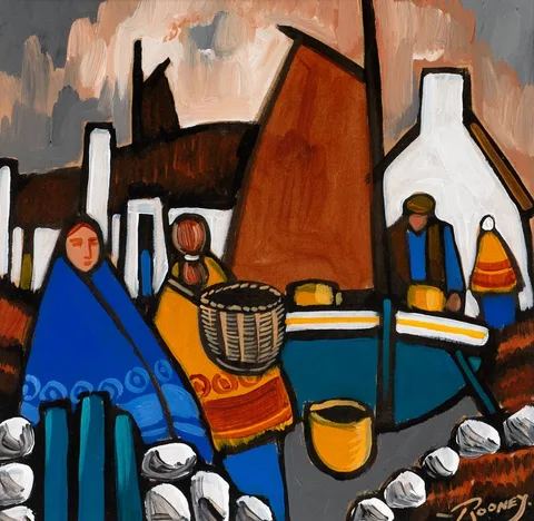John P. Rooney, WAITING ON THE CATCH, gouache