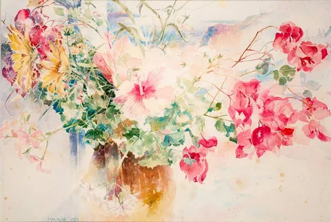 Maurice Henderson, STILL LIFE WITH FLOWERS, 1983, watercolour