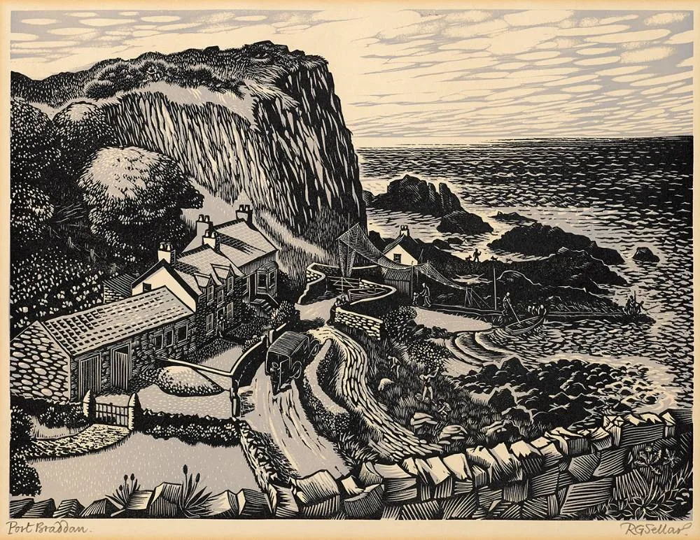 Robert Gordon Sellar, PORTBRADDON, COUNTY ANTRIM, linocut