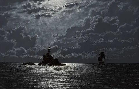 IRELAND'S TEARDROP [THE FASTNET ROCK] by Ciaran Clear, oil on board, sold Mar 2022