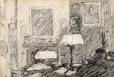 Jack Butler Yeats, COOLE LIBRARY WITH W.B. YEATS, AUGUSTA GREGORY AND GEORGE RUSSELL