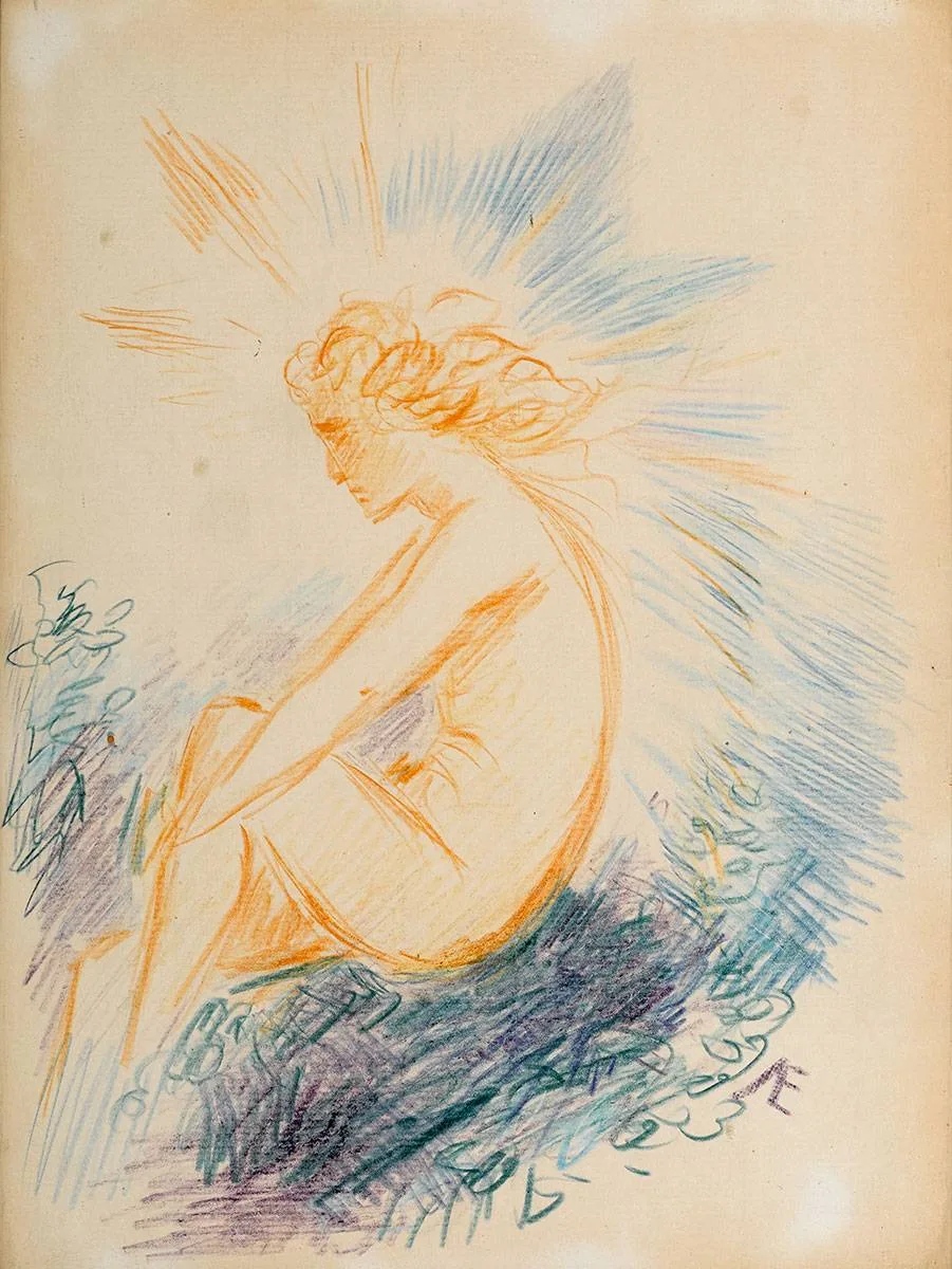 George Russell, SEATED SPIRIT, crayon