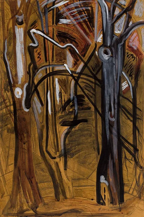 AMONG THE TREES by Evie Hone, gouache with wash over pencil on tinted board, sold Mar 2022