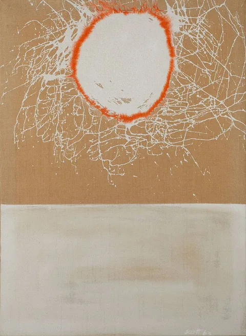 Patrick Scott, WHITE AND ORANGE DEVICE, 1963, oil on linen