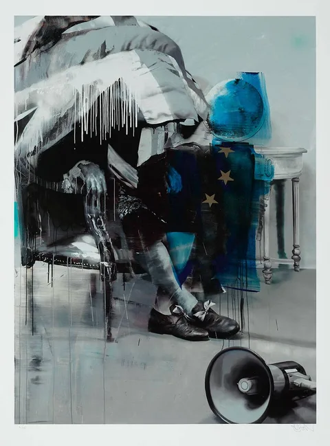 Conor Harrington, STUDY FOR THE BLIND EXIT [HAND-FINISHED EDITION], 2020, archival pigment print with silkscreen gloss varnish, oil paint and 22 carat moon gold leaf; (no. 6 from an edition of 27); (unframed)