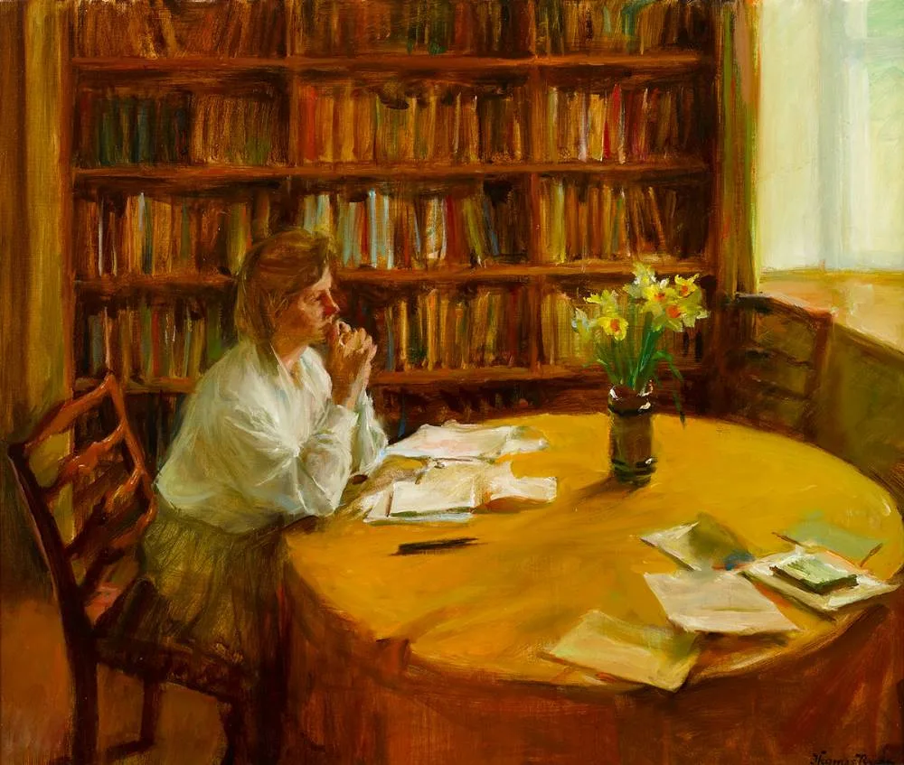 A DIFFICULT LETTER by Thomas Ryan, 1992, oil on canvas, sold Mar 2022