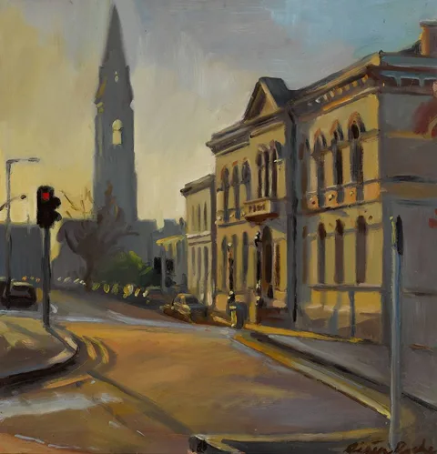 MARINE ROAD, DÚN LAOGHAIRE, COUNTY DUBLIN by Oisin Roche, oil on board, sold Mar 2022