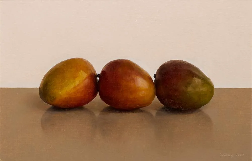 THREE MANGOES by Comhghall Casey, 2007, oil on linen, offered Mar 2022