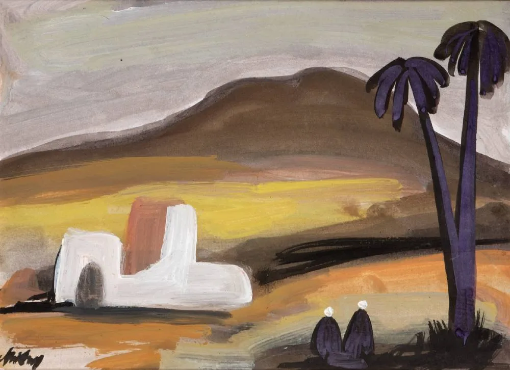 MOROCCAN HILLSIDE by Markey Robinson, gouache, sold Dec 2021