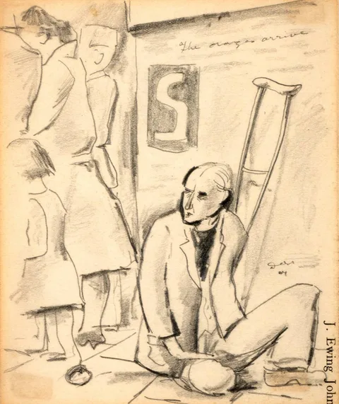 Daniel O'Neill, THE ORANGES ARRIVE and MALE FIGURE, 1944, pencil