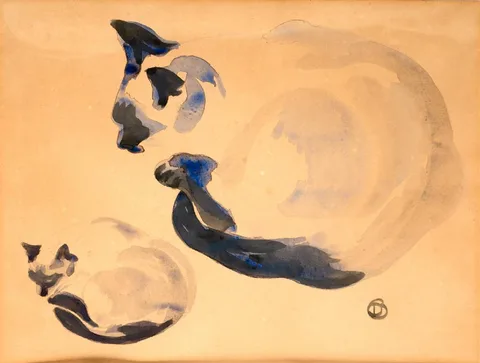 Dorothy Blackham, SLEEPING CAT, watercolour