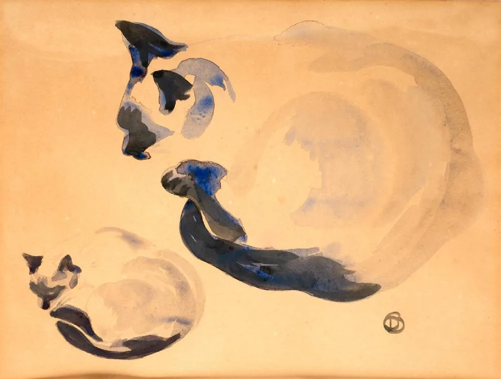 SLEEPING CAT by Dorothy Blackham, watercolour, sold Dec 2021