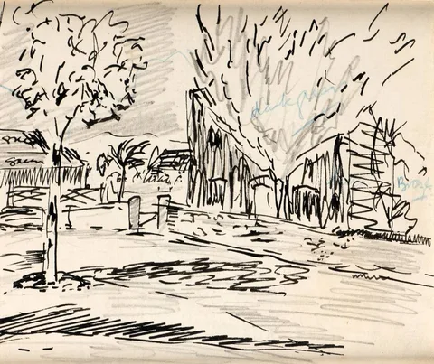 WICKLOW LANDSCAPE by Tony O'Malley, Indian ink and pencil, sold Dec 2021