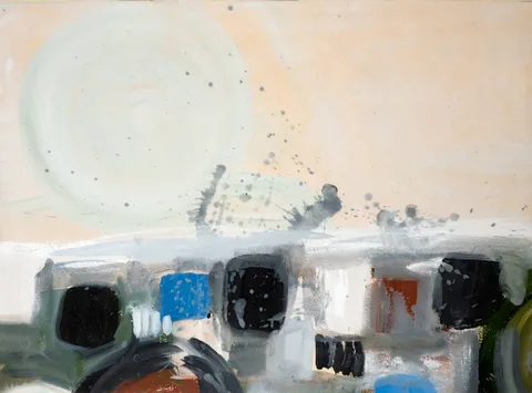 BOATS, ROPES AND SEA by Anita Shelbourne, gouache, sold Dec 2021