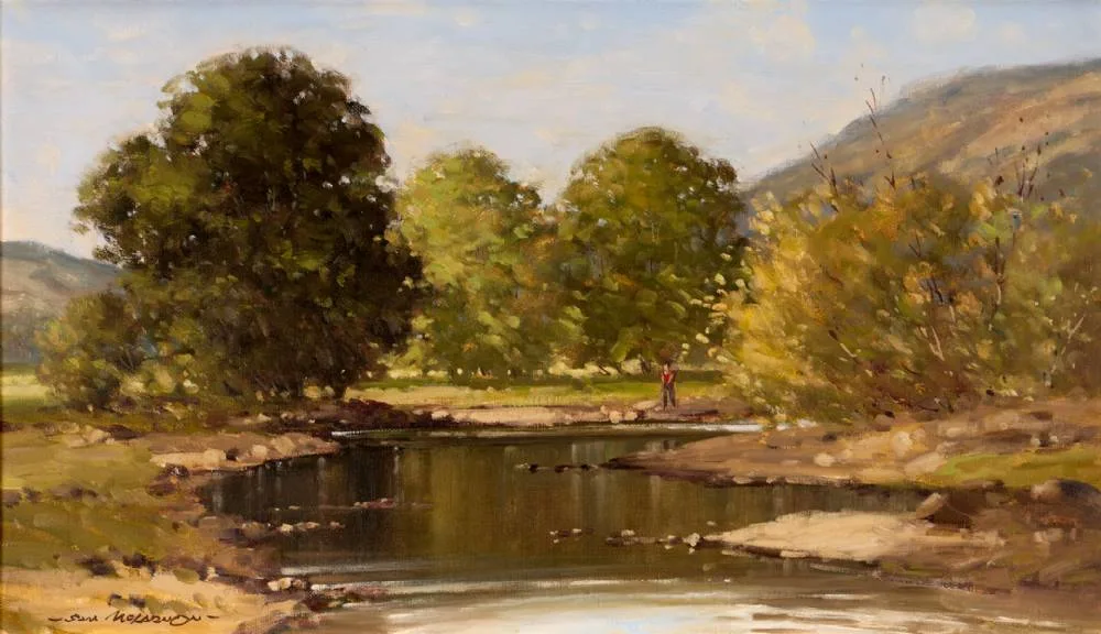 RIVER SCENE by Sam McClarnon, oil on canvas, offered Dec 2021
