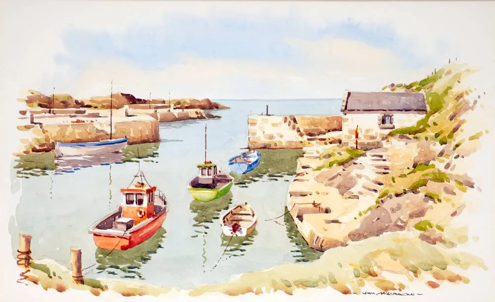 Sam McClarnon, BOAT AT BALLINTOY, COUNTY ANTRIM, watercolour