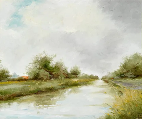 Leo Earley, GRAND CANAL, STRAFFAN, COUNTY KILDARE, oil on panel