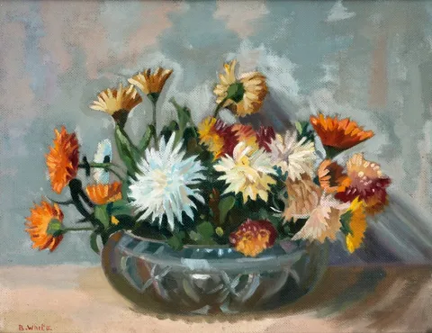 Bernard White, STILL LIFE WITH FLOWERS, oil on board