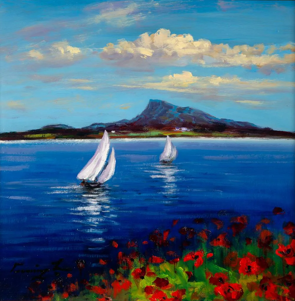SAILBOATS by William Cunningham, oil on board, sold Dec 2021