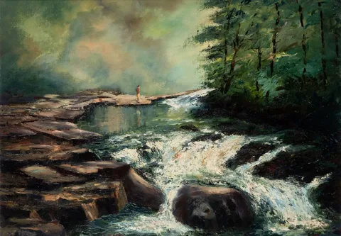 DOWN BY THE GLENSIDE by Pat McKenna, 1991, oil on panel, offered Dec 2021