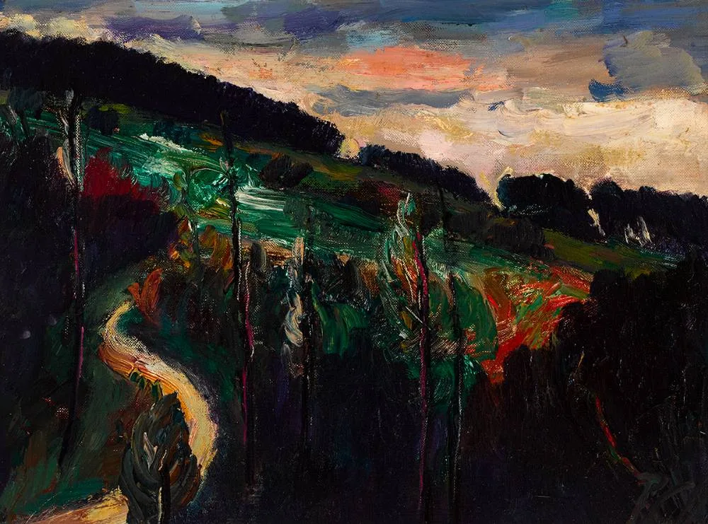 LANDSCAPE, BRITTAS, COUNTY DUBLIN by Peter Collis, oil on board, sold Nov 2021