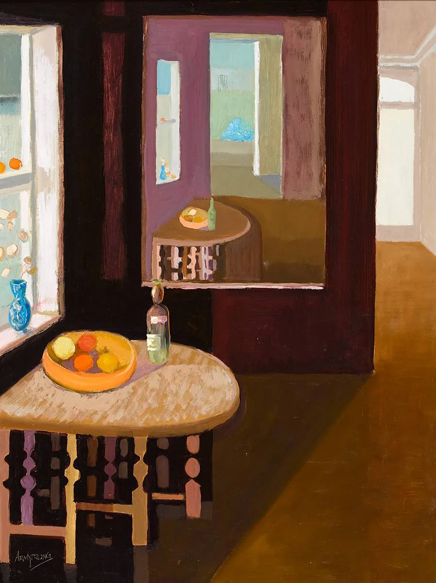 INTERIOR, EXTERIOR by Arthur Armstrong, oil on board, sold Nov 2021