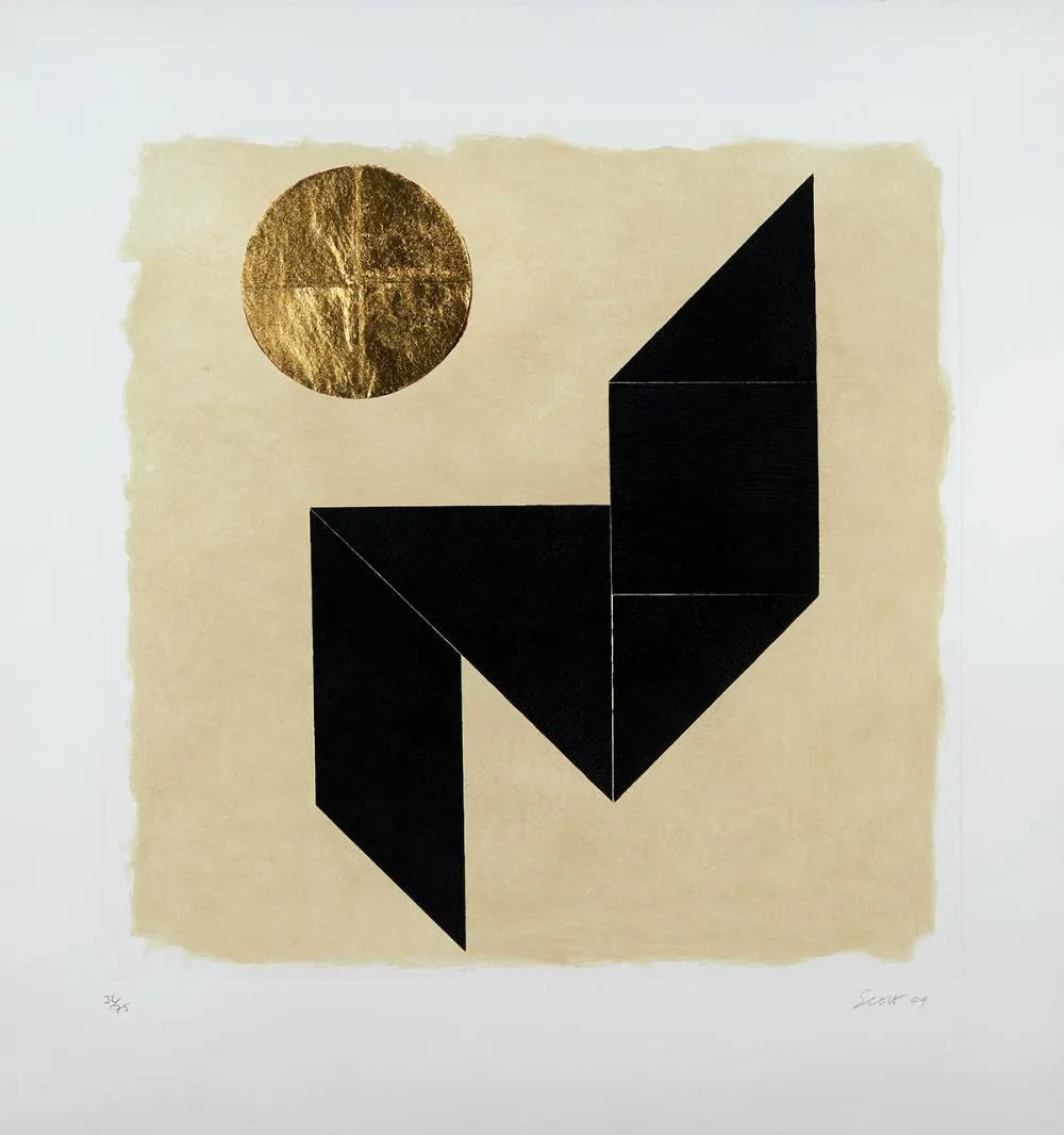 TANGRAM I by Patrick Scott, 2004, carborundum and gold leaf; (no. 32 from an edition of 75), sold Nov 2021