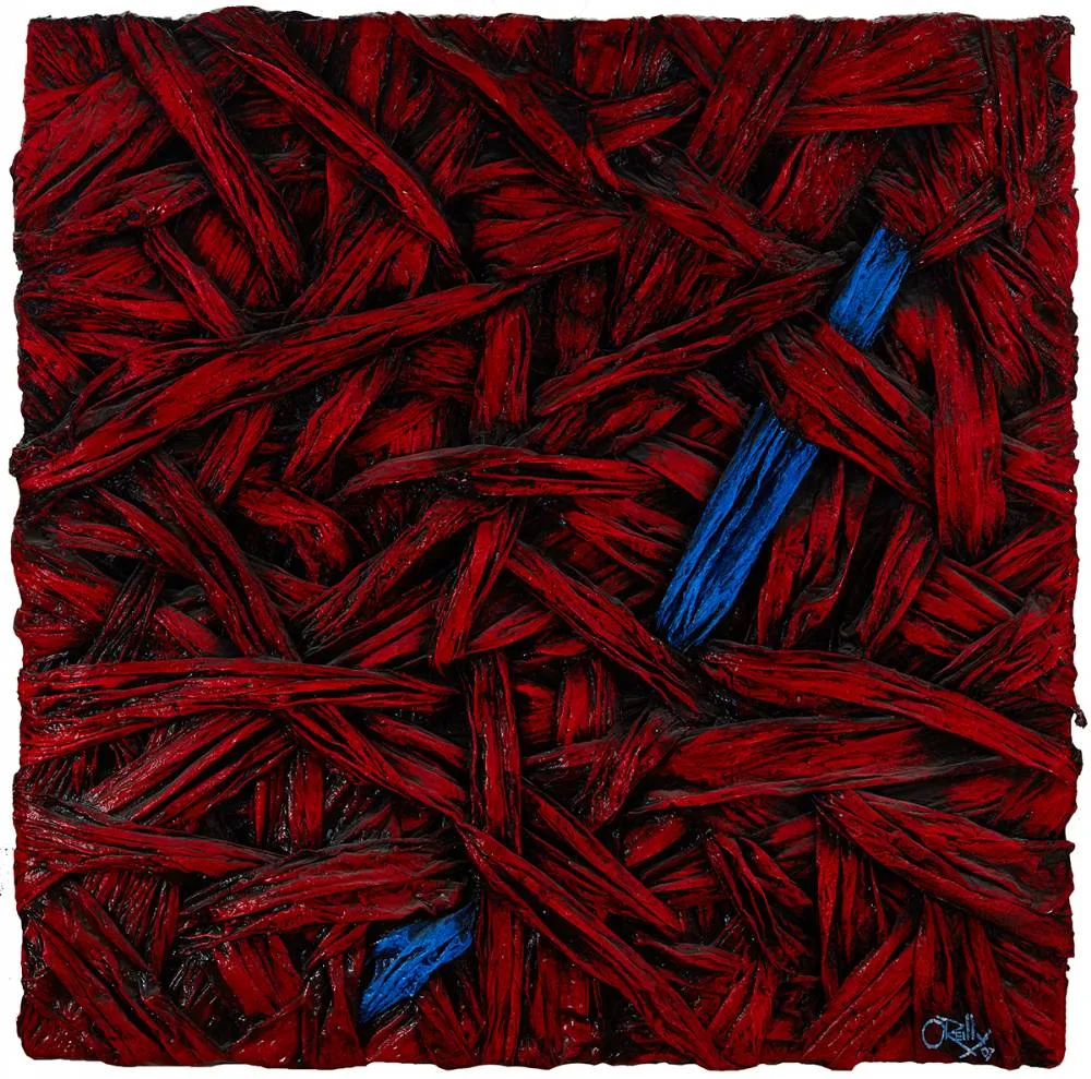 BLUE STRIPE ON CRIMSON by Patrick O'Reilly, 2007, oil on canvas; (unframed), offered Nov 2021
