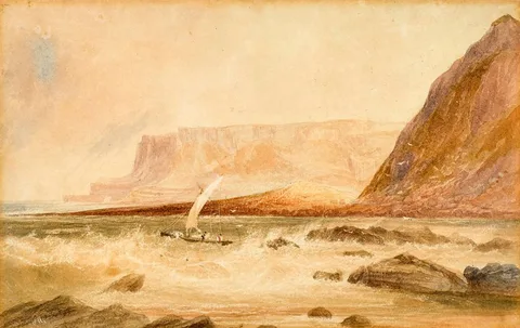 Andrew Nicholl, COASTAL LANDSCAPE NEAR GIANT'S CAUSEWAY, watercolour over pencil