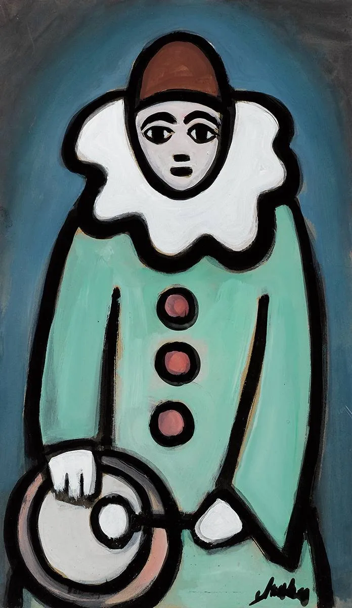 CLOWN by Markey Robinson, gouache, sold Nov 2021