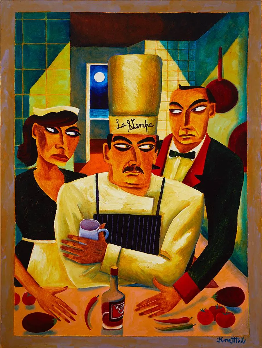 LA STAMPA KITCHEN by Graham Knuttel, oil on canvas; (unframed), sold Nov 2021