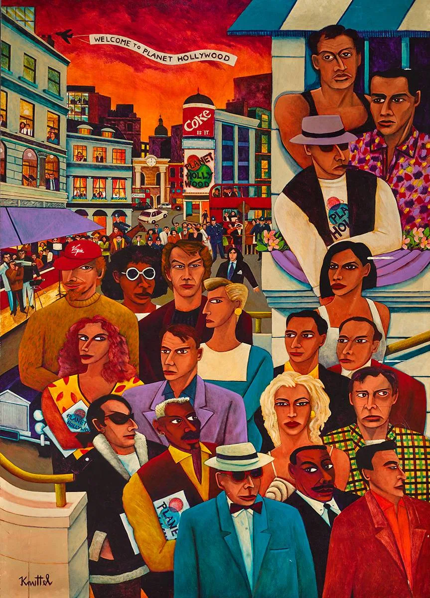 Graham Knuttel, PLANET HOLLYWOOD, oil on canvas; (unframed)