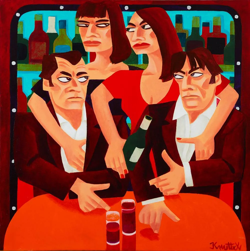 BAR SCENE by Graham Knuttel, oil on canvas; (unframed), sold Nov 2021