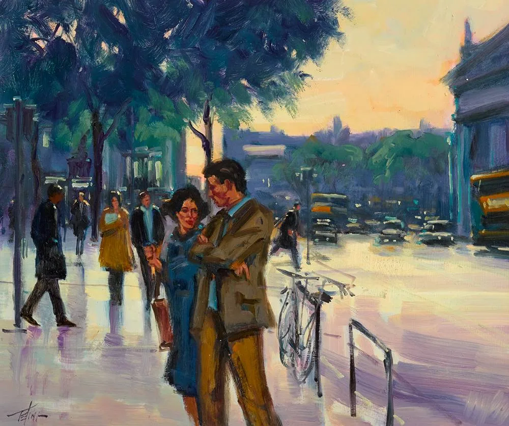 O'CONNELL STREET, DUBLIN by Norman Teeling, oil on board, sold Oct 2021