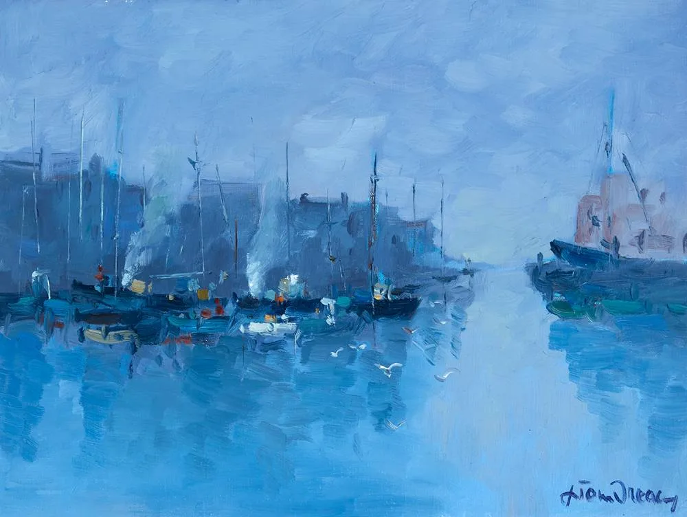 BLUE MORNING by Liam Treacy, 1981, oil on board, sold Oct 2021