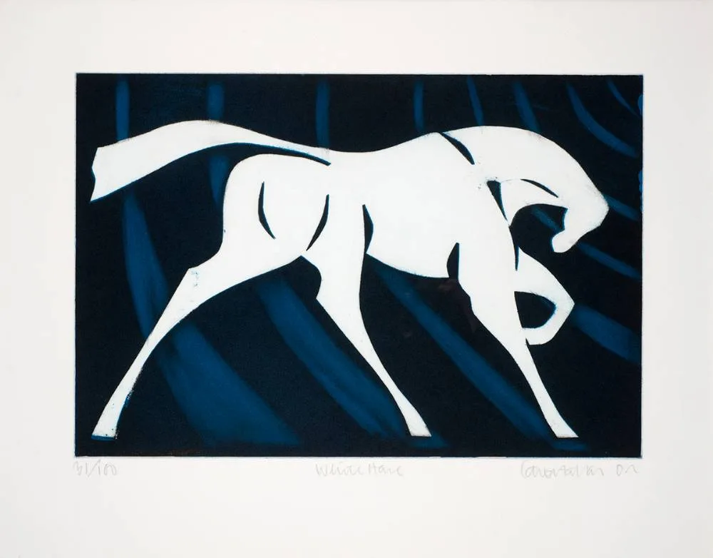 WHITE HORSE by Conor Fallon, etching; (no. 31 from an edition of 100), sold Oct 2021