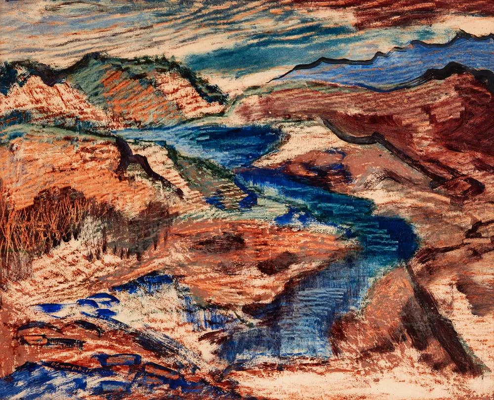 LANDSCAPE by George Campbell, pastel and gouache, sold Oct 2021