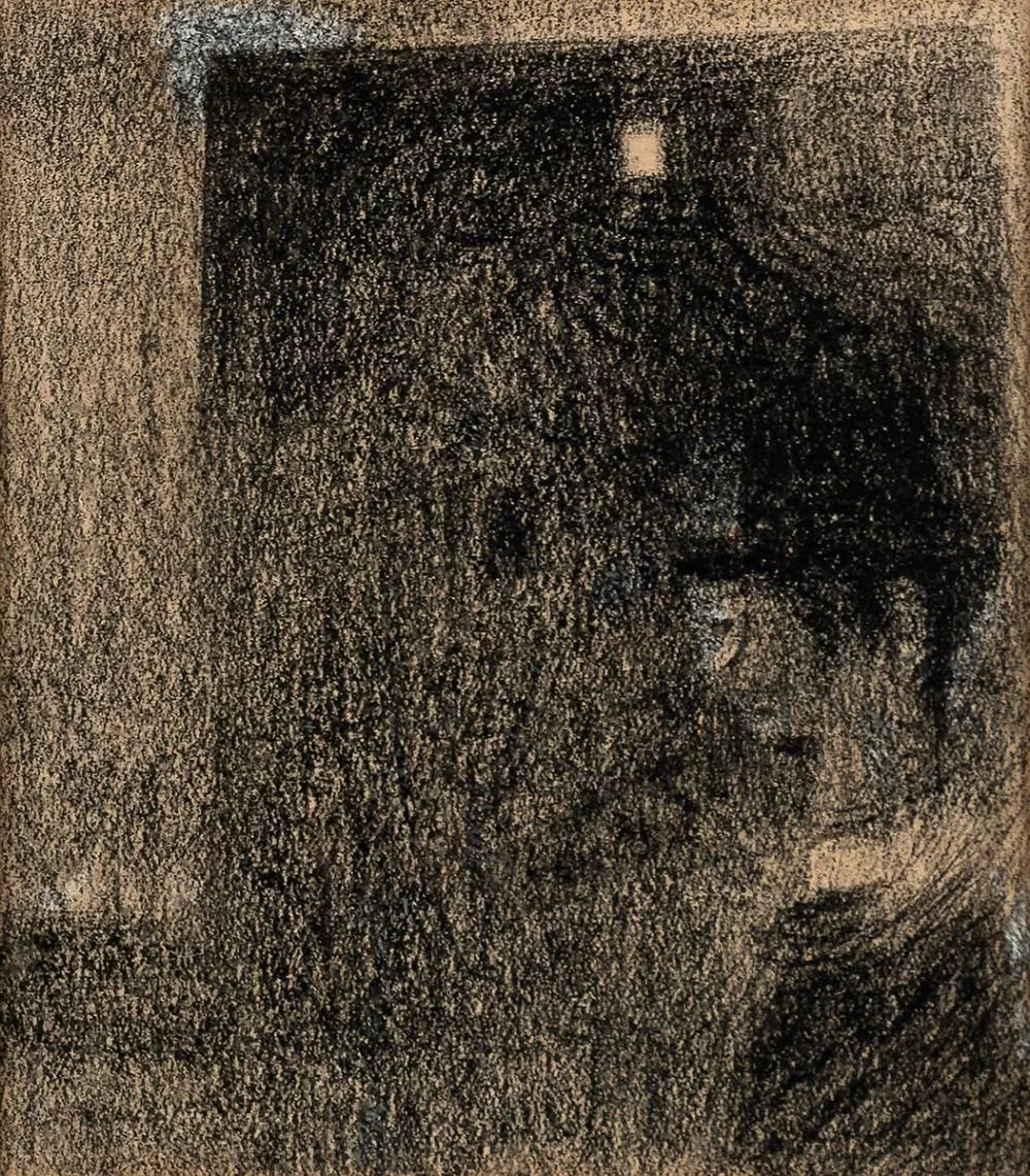 FIGURE BY A BULIDING by Peter Luke, charcoal heightened with white, offered Oct 2021
