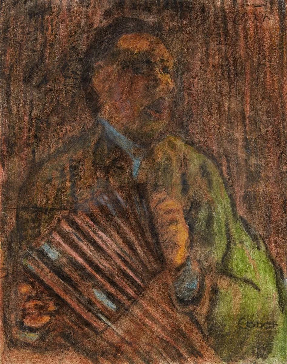 THE ACCORDION PLAYER by William Conor, crayon, offered Oct 2021