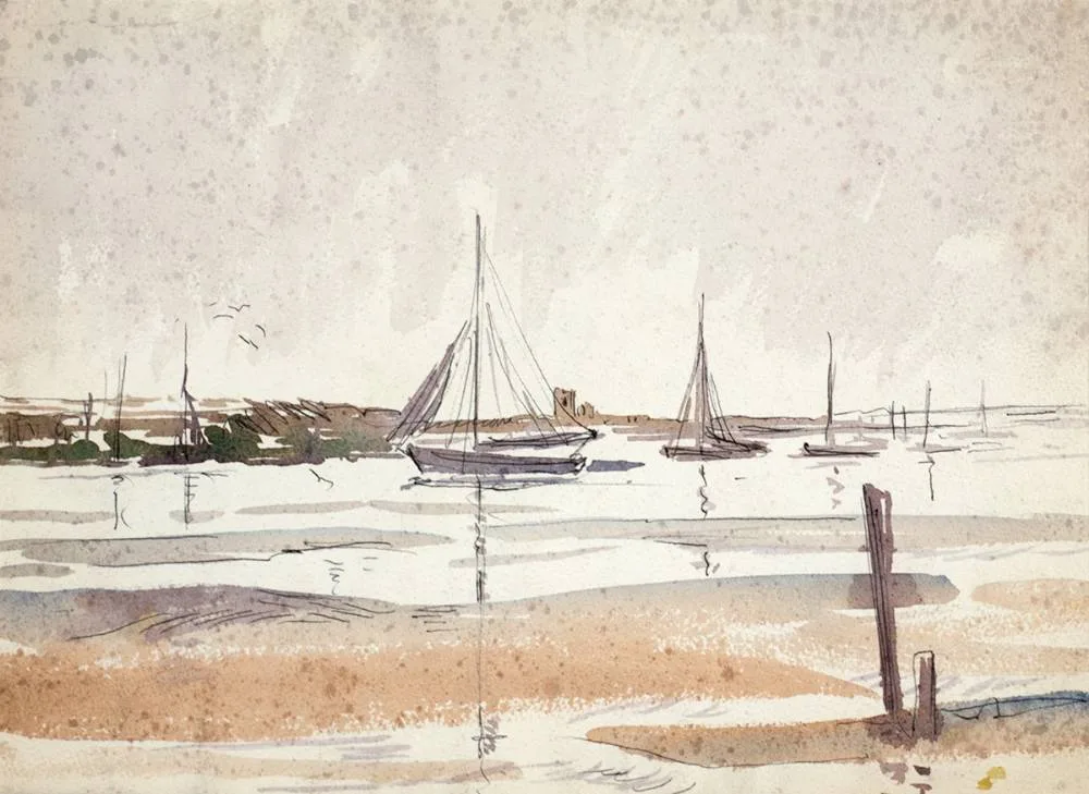 SAILBOATS by Patrick Leonard, ink and watercolour, sold Oct 2021