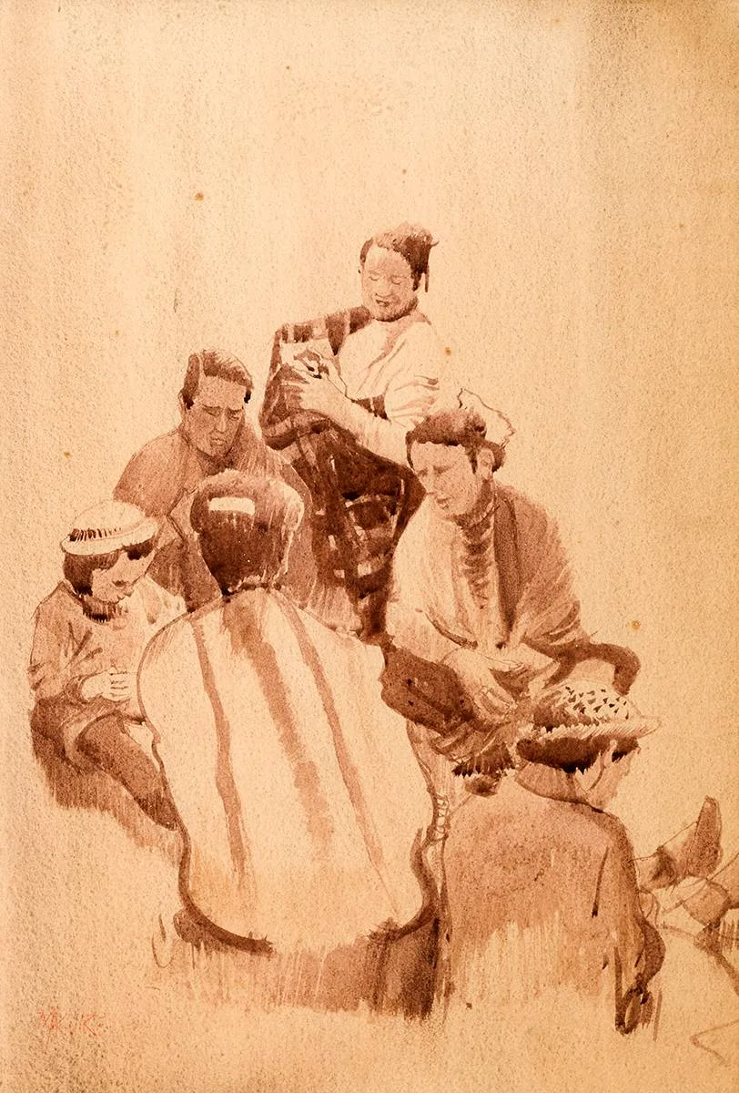 FIGURES by Cecil Maguire, watercolour, offered Oct 2021
