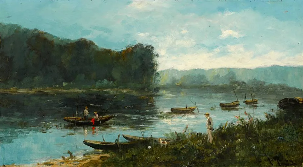 Alfred Rouby, RIVER SCENES (A PAIR), oil on panel; (2)