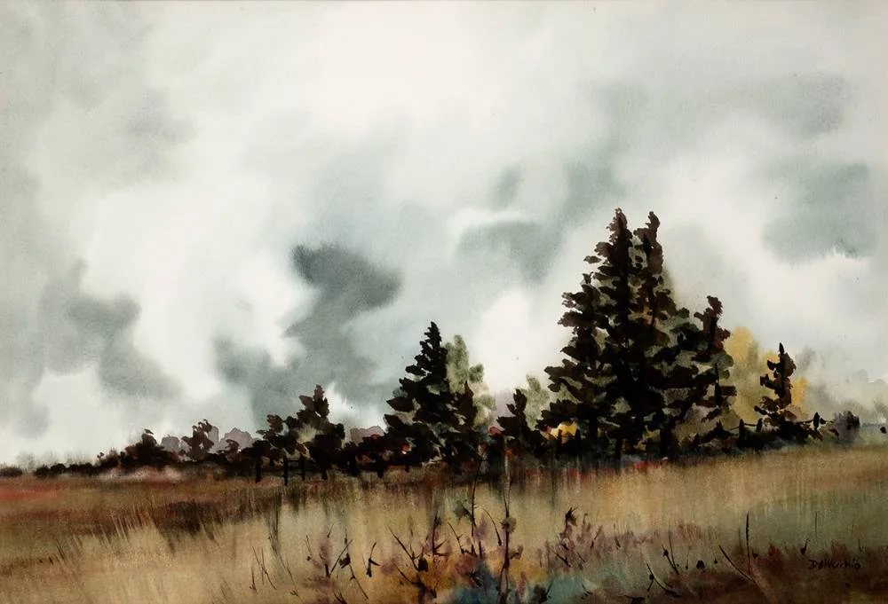 DARK TREES by Phyllis del Vecchio, watercolour, offered Oct 2021