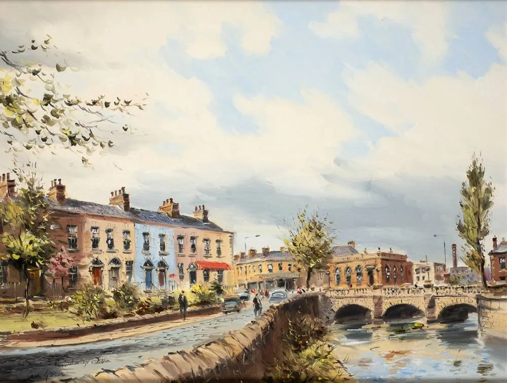 THE DODDER RIVER, BALLSBRIDGE, DUBLIN by Colin Gibson, oil on board, sold Oct 2021