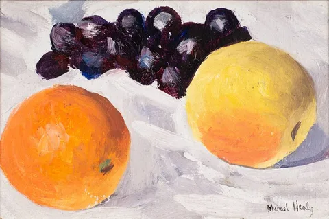 STILL LIFE WITH FRUIT by Michael Healy, oil on board, sold Oct 2021