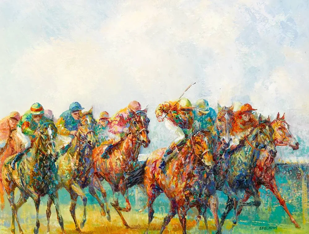 FINISH by Tom Spelman, oil on board, sold Oct 2021